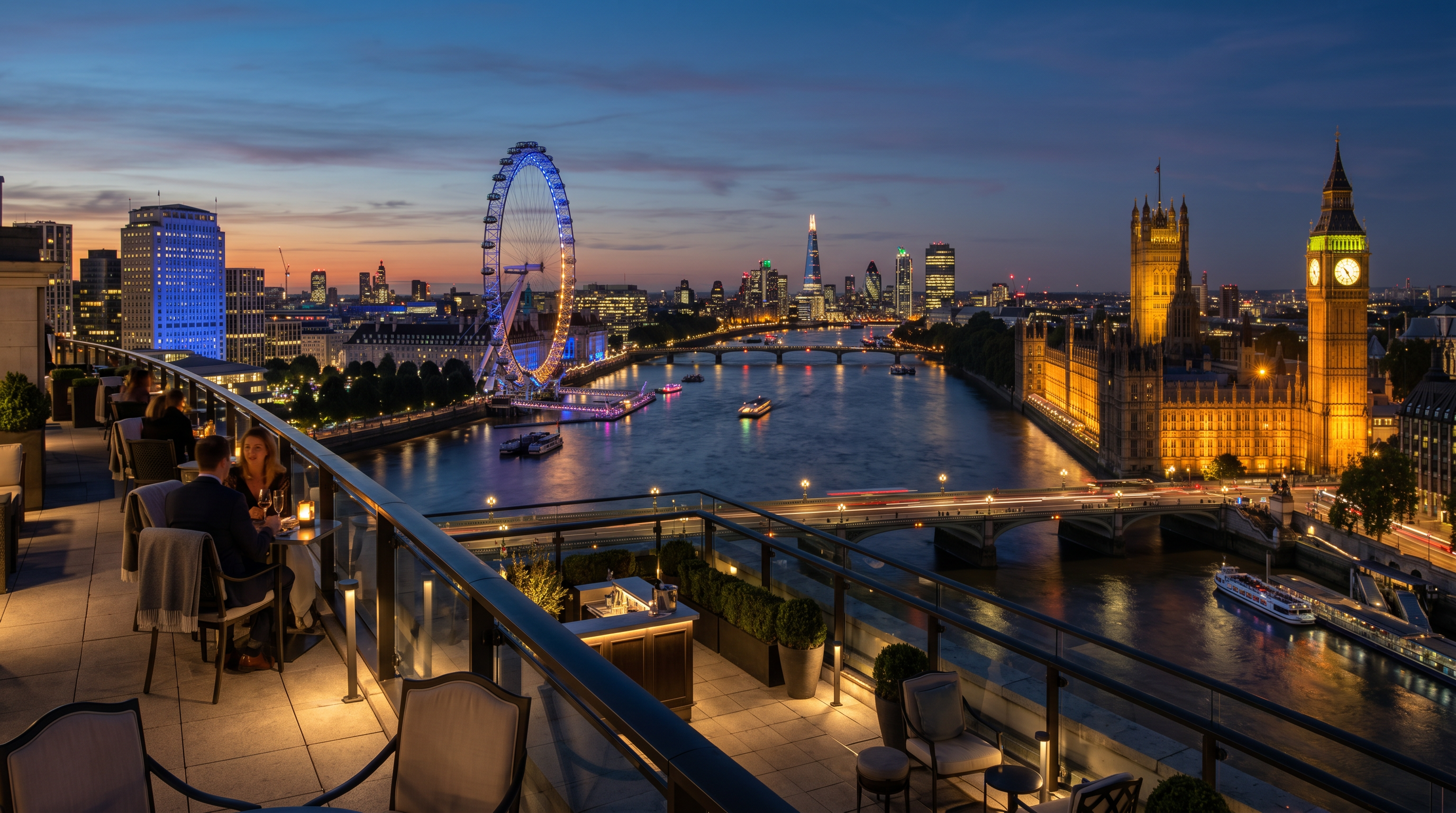 Night view of London skyline